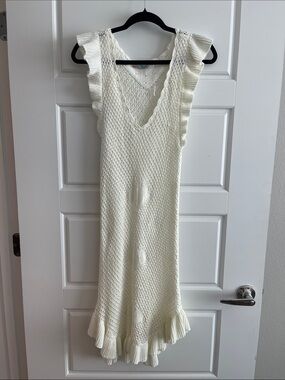 Free People Cream Knit Ruffle Swim Coverup Dress